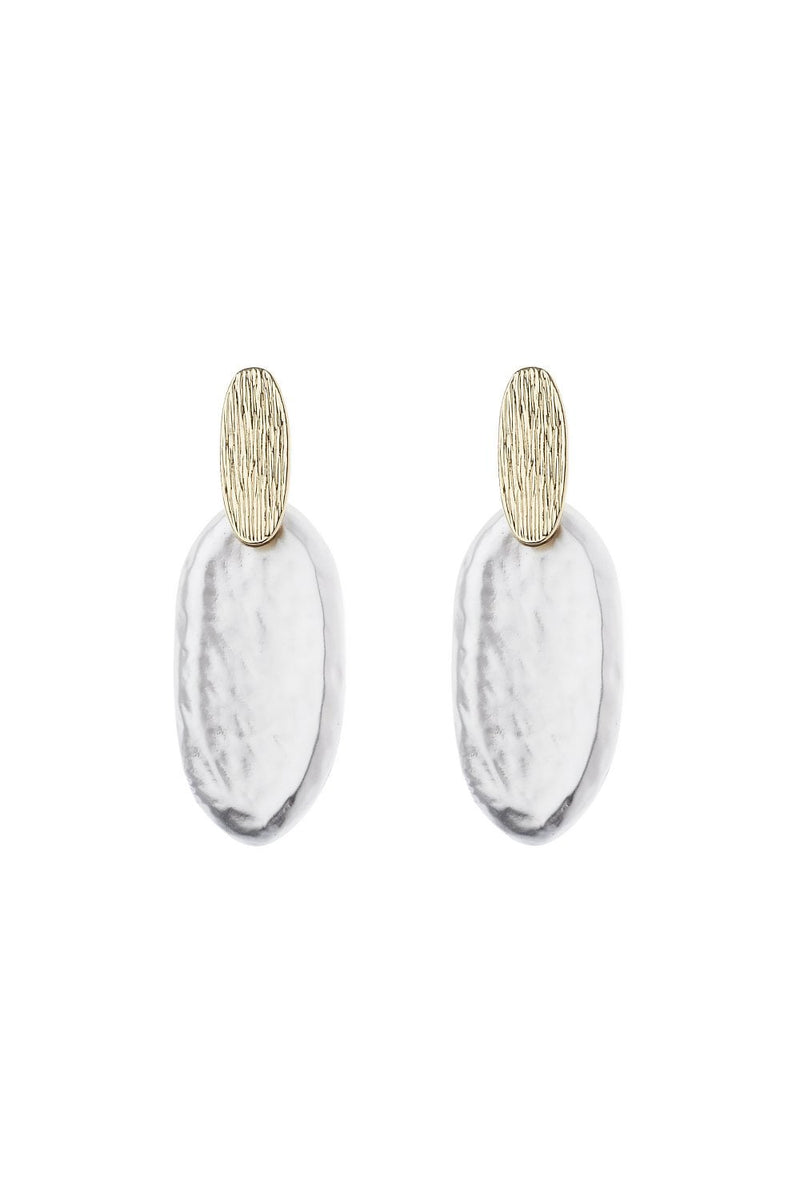14K Gold Textured Oval Post Earring With Worn Silver Oval Shape Drop