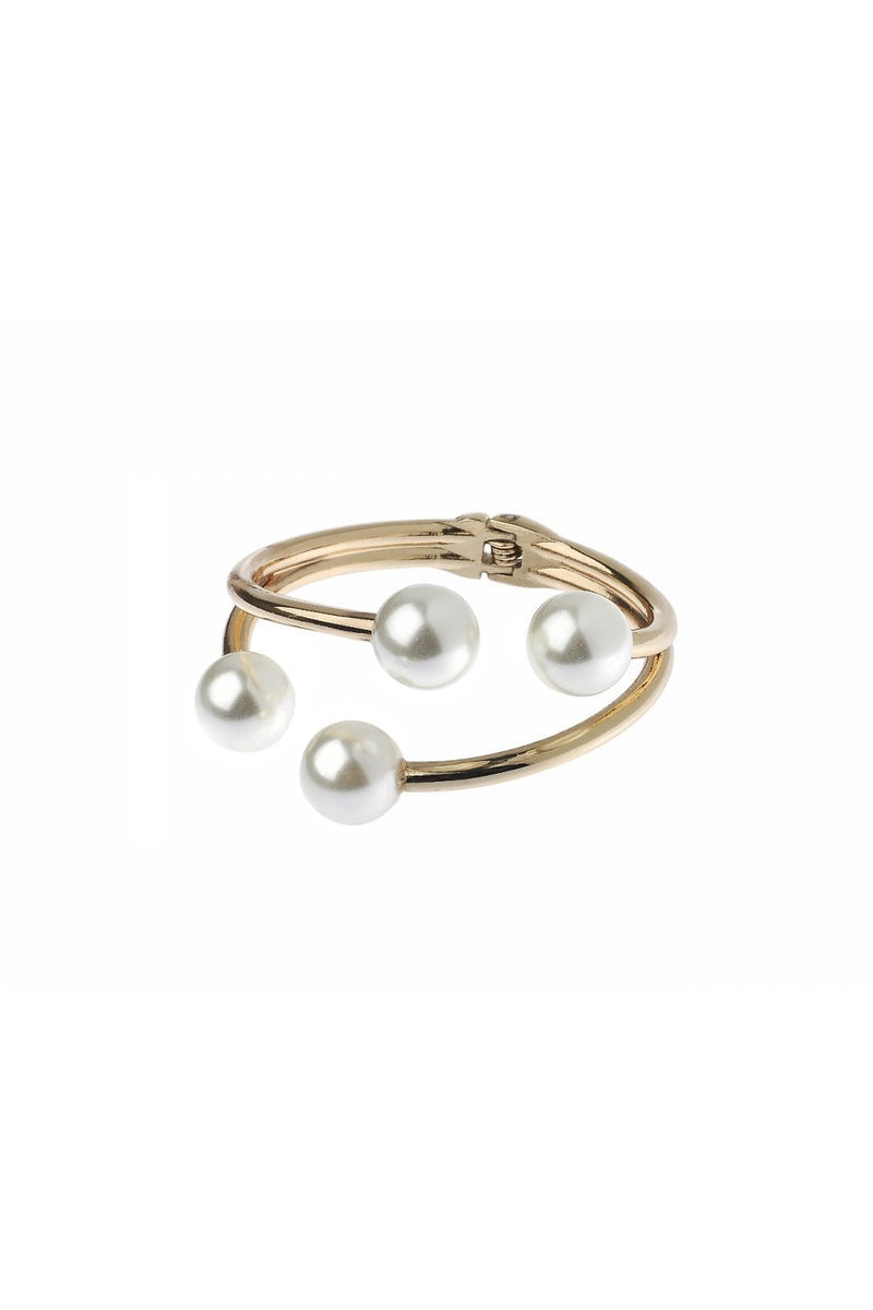Gold Tone Imitation Pearl Hinged Cuff Bracelet