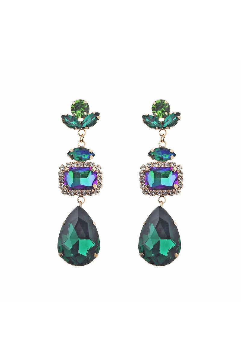 Gold Plating Earring With Green Tone Glass Stone Drop