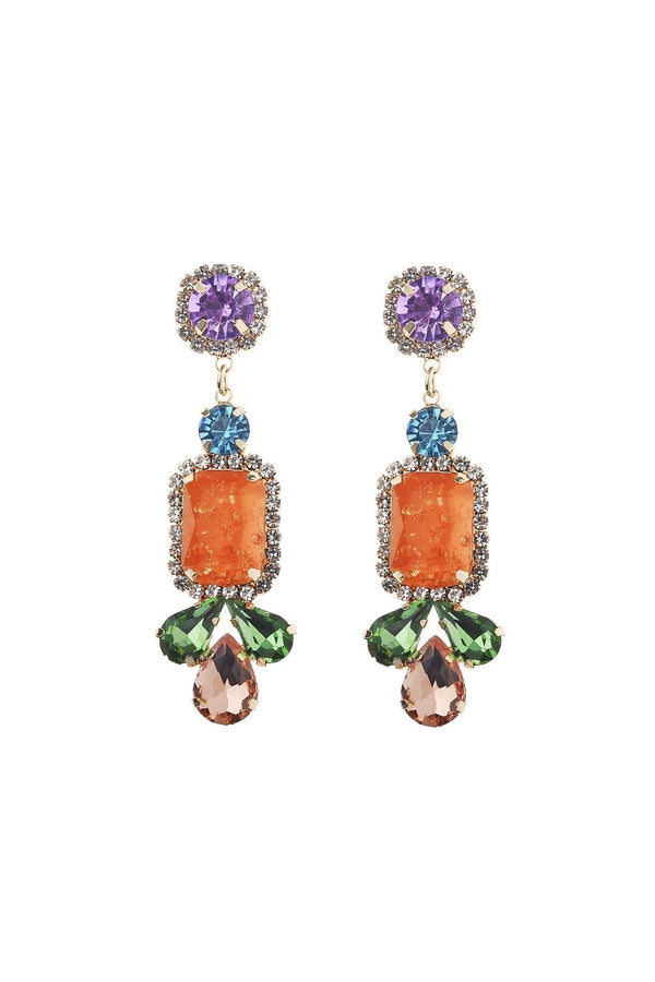 Gold Plating Post Earring Multicolour Glass Stone Drop