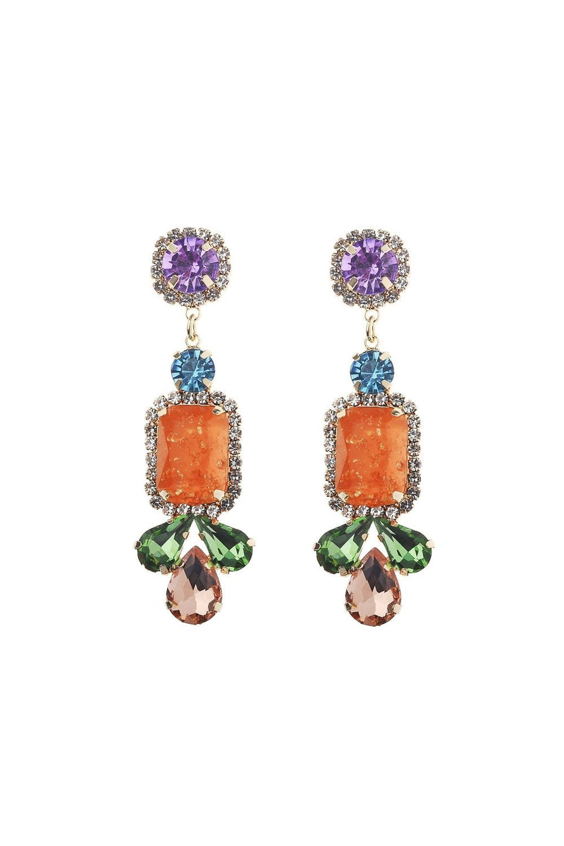 Gold Plating Post Earring Multicolour Glass Stone Drop