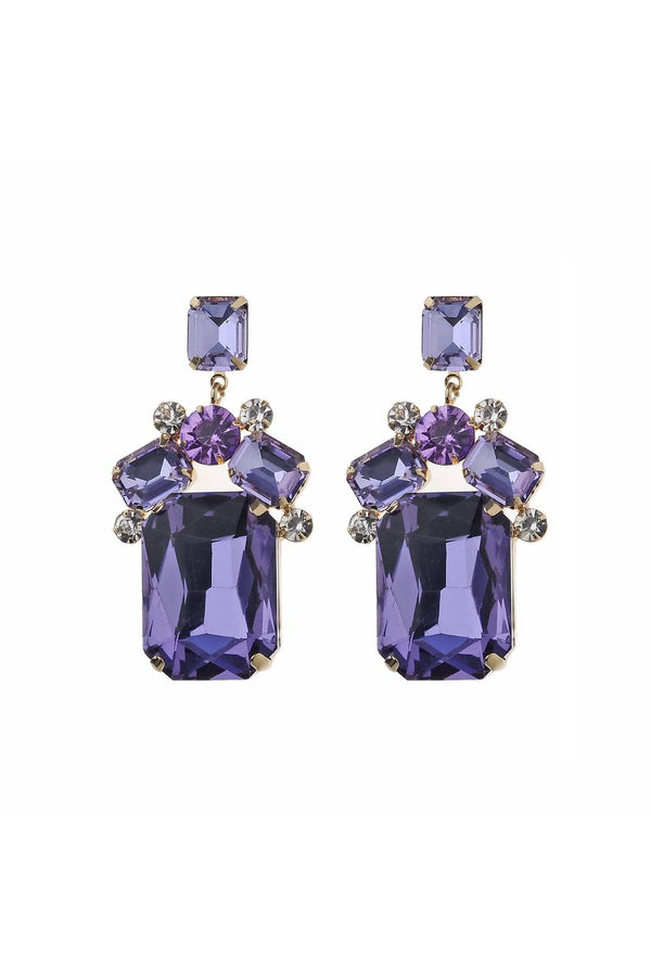 Gold Plating Post Earring With Lilac Glass Rectangle Drop