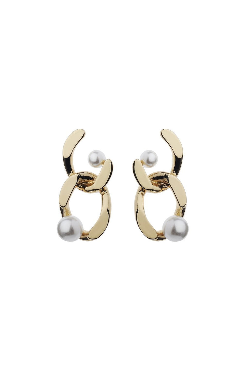 Gold Vintage Interlocking Post Earring With Pearl Drop
