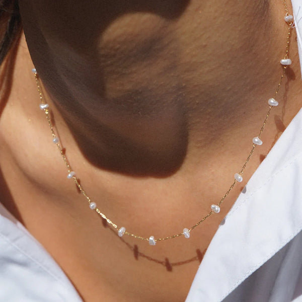 18k Gold Plated Pearl Stationed Chain Necklace | Orelia Jewellery