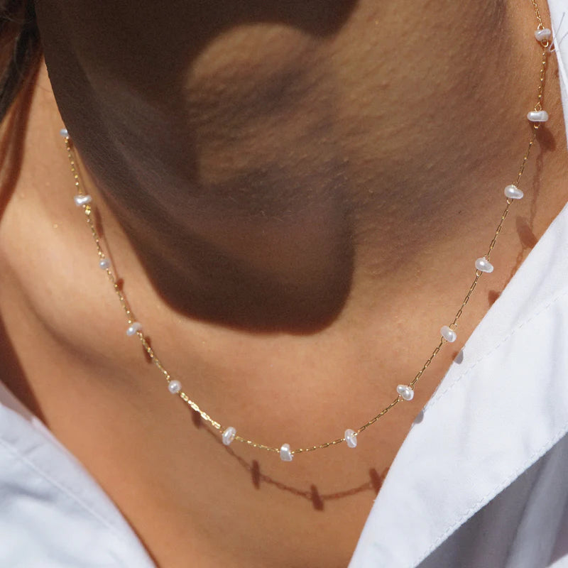18k Gold Plated Pearl Stationed Chain Necklace | Orelia Jewellery