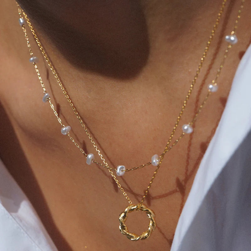 18k Gold Plated Pearl Stationed Chain Necklace | Orelia Jewellery