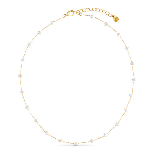 18k Gold Plated Pearl Stationed Chain Necklace | Orelia Jewellery