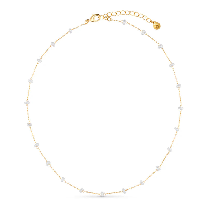 18k Gold Plated Pearl Stationed Chain Necklace | Orelia Jewellery