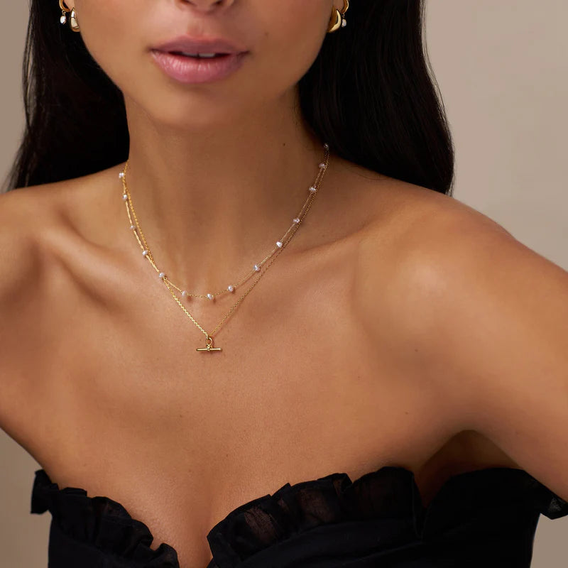 18k Gold Plated Pearl Stationed Chain Necklace | Orelia Jewellery