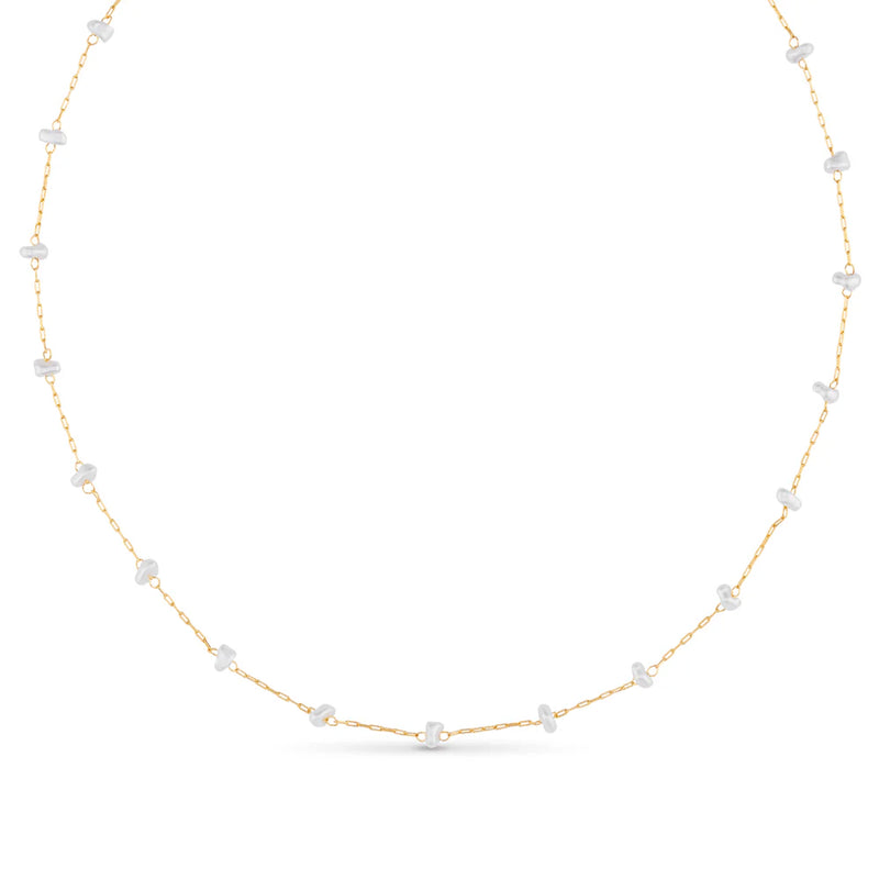 18k Gold Plated Pearl Stationed Chain Necklace | Orelia Jewellery