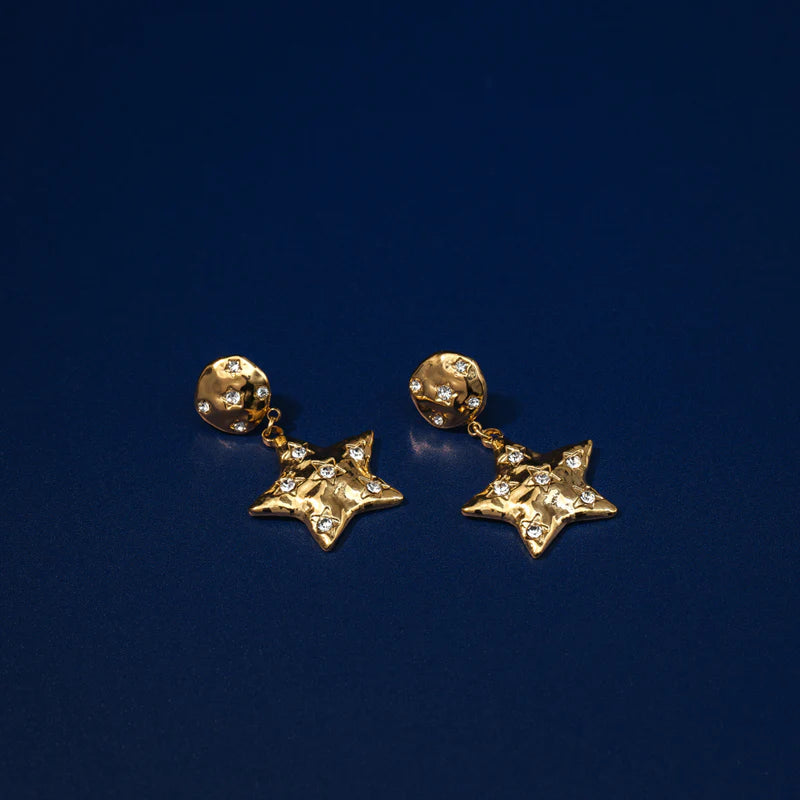 18k Gold Plated Statement Molten Star Embellished Drop Earrings | Orelia Jewellery
