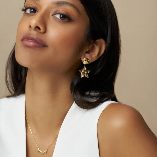 18k Gold Plated Statement Molten Star Embellished Drop Earrings | Orelia Jewellery