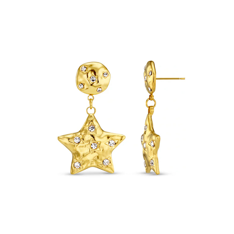 18k Gold Plated Statement Molten Star Embellished Drop Earrings | Orelia Jewellery