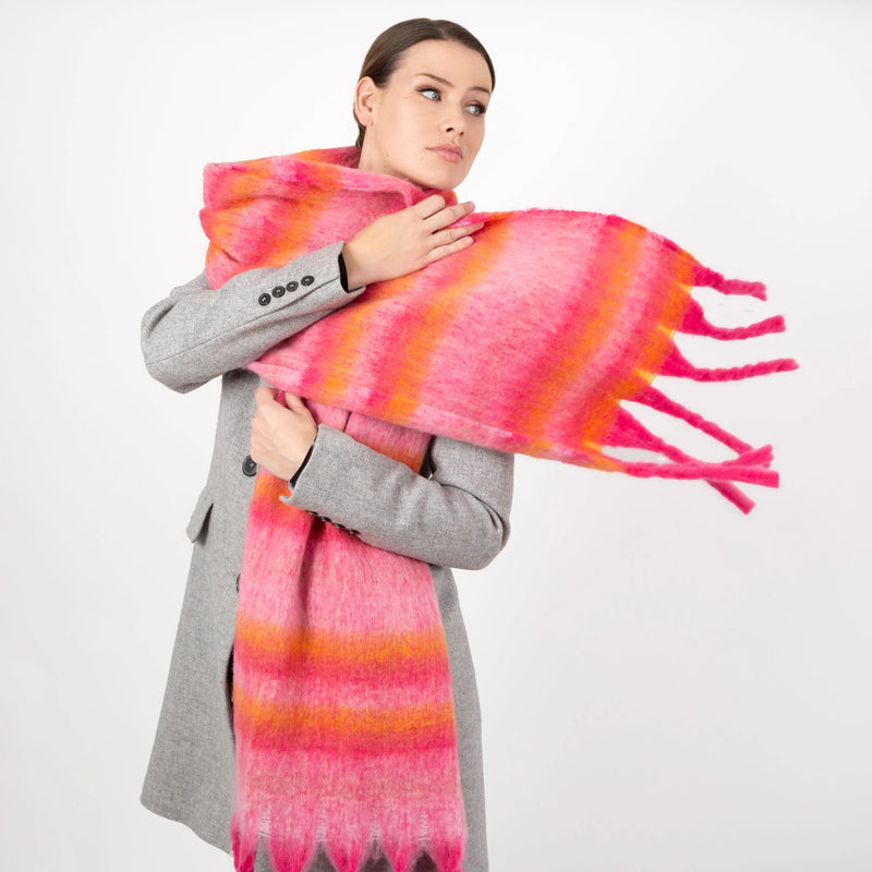 Tonal Stripe Blanket Scarf with Tassels | Dents