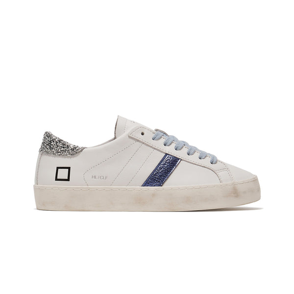 Hill Low White-Blue Glitter Calf Trainers | D.A.T.E Sneakers at Sarah Thomson