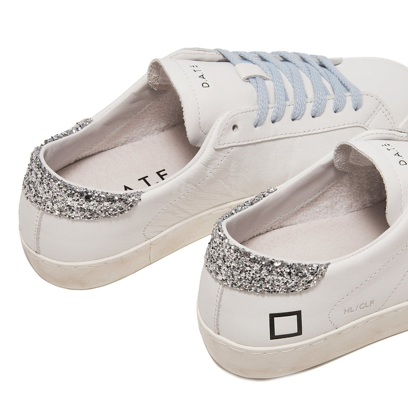 Hill Low White-Blue Glitter Calf Trainers | D.A.T.E Sneakers at Sarah Thomson