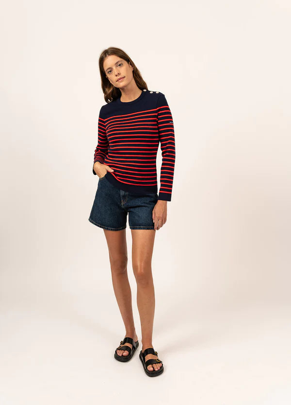 Mareé II R Jumper in Navy and Coral | Saint James at Sarah Thomson | On Model
