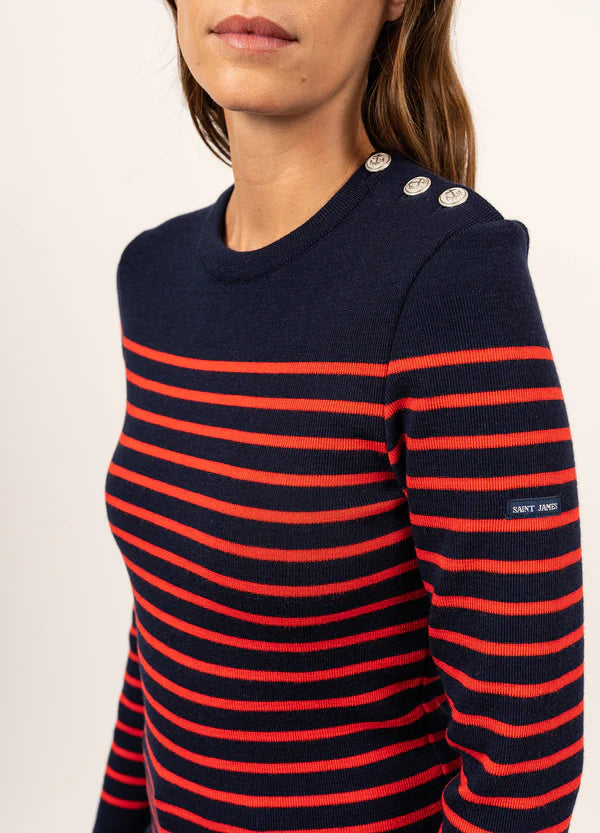 Mareé II R Jumper in Navy and Coral | Saint James at Sarah Thomson | Details 