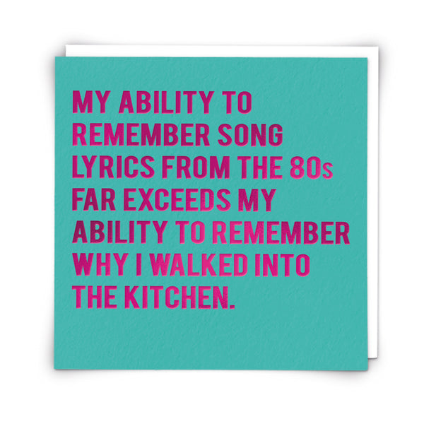 Song lyrics from the 80s... Card | Redback