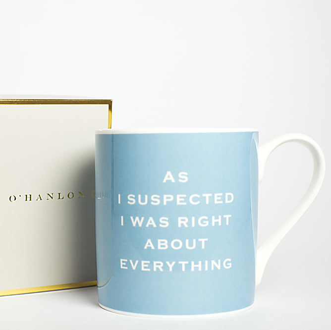 'As I suspected...' Mug in Blue | Susan O'Hanlon