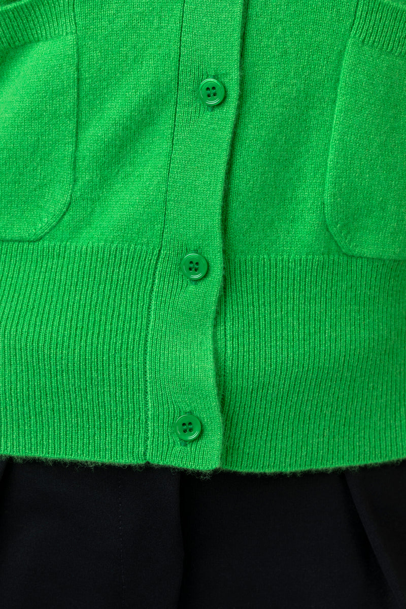 Apple Green Bright Cashmere Cardigan | Esthēme Cachemire | Sarah Thomson Melrose | Detail Image