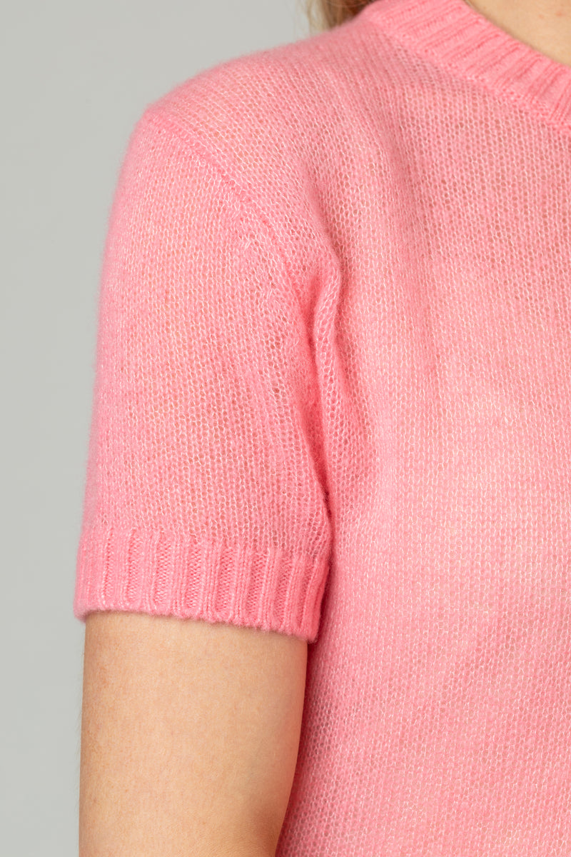 Pink Flower Embellished Short Sleeve Cashmere Jumper | Esthēme Cachemire | Sarah Thomson | Sleeve Details