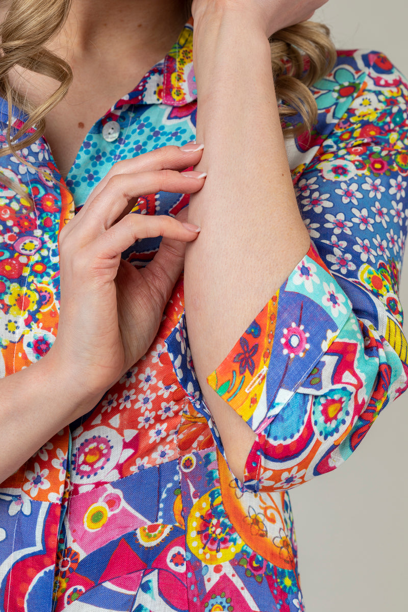 The Mamma Mia Linen Dress in Disco Print | Sartoria Saracena