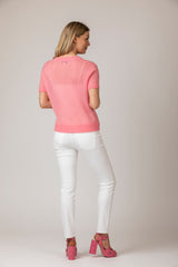 Pink Flower Embellished Short Sleeve Cashmere Jumper | Back of Garment | Esthēme Cachemire | Sarah Thomson
