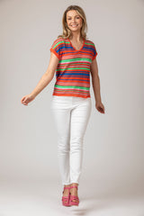 Bright Stripe Silk and Linen T-Shirt | Esthēme Cachemire | Sarah Thomson Melrose | Luxury Women's Fashion