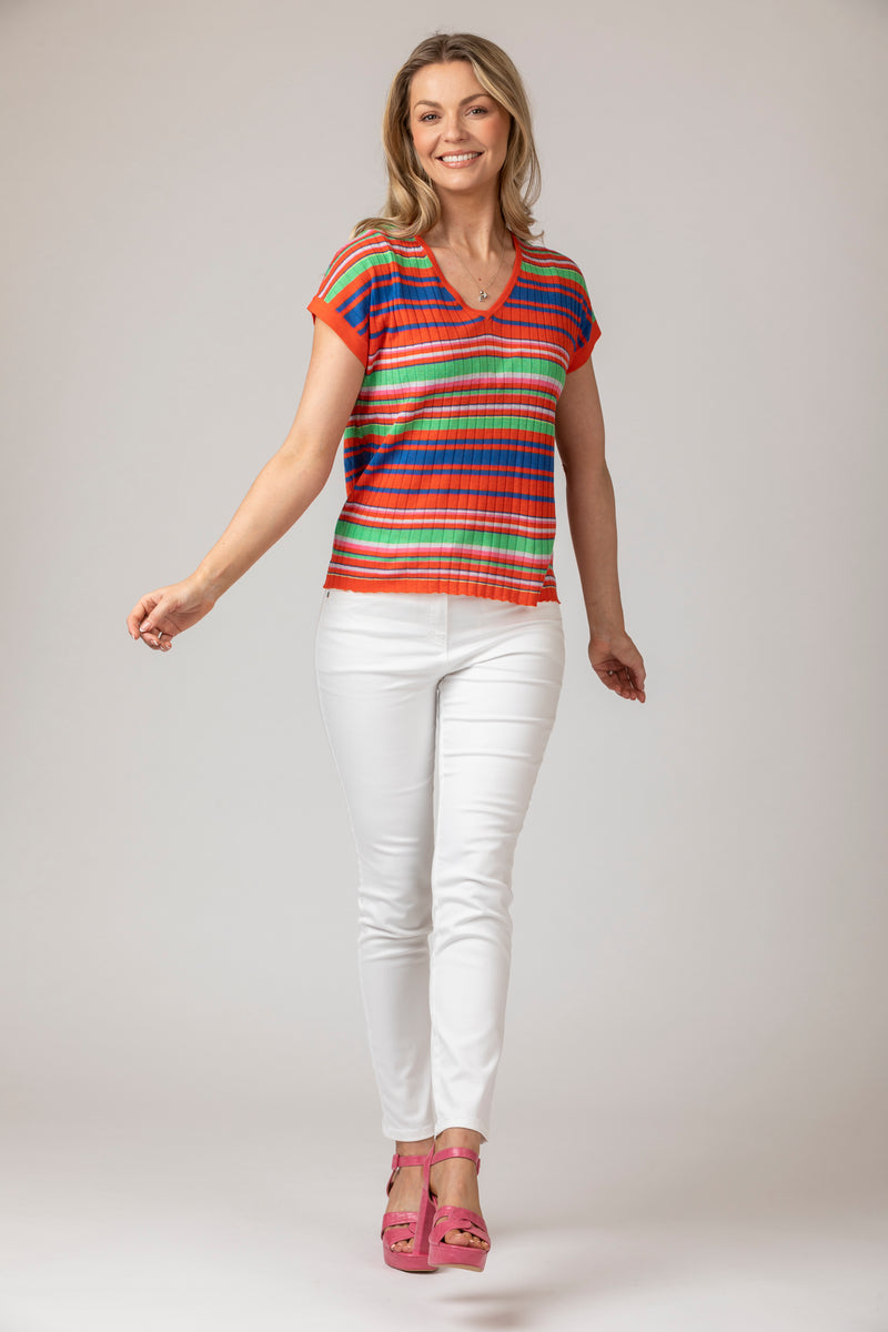 Bright Stripe Silk and Linen T-Shirt | Esthēme Cachemire | Sarah Thomson Melrose | Luxury Women's Fashion