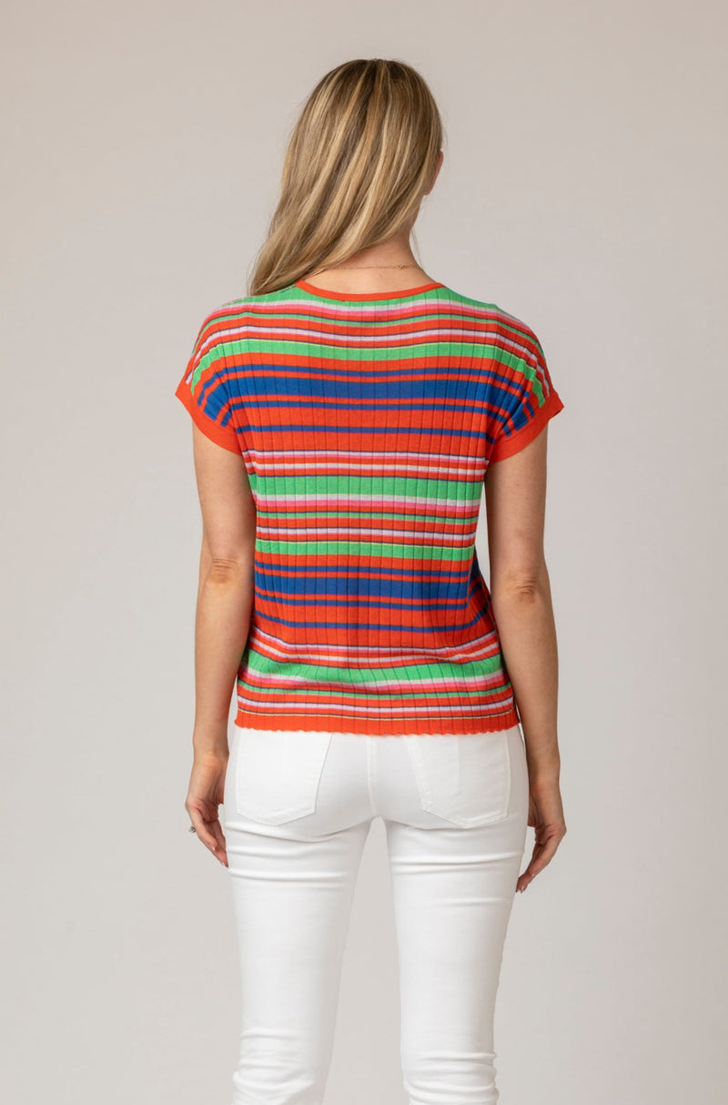 Bright Stripe Silk and Linen T-Shirt | Esthēme Cachemire | Sarah Thomson Melrose | Back Profile