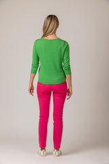 Mojito Green V-Neck Cotton Jumper with 3/4 Sleeves | Esthēme Cachemire | Sarah Thomson Melrose | Back Details