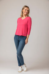 Bubble Gum Pink V-Neck Cotton Jumper with 3/4 Sleeves | Esthēme Cachemire | Sarah Thomson Melrose | Styling Ideas for Spring