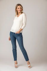 Cream V-Neck Cotton Jumper with 3/4 Sleeves | Esthēme Cachemire | Sarah Thomson Melrose | Style yours with Brax Jeans