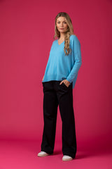 Island Blue Oversized V-Neck Jumper | Esthēme Cachemire | Sarah Thomson Melrose | Styled with Maine Trousers from Brax