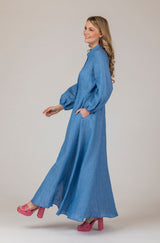 The Liza Linen Maxi Dress in Blue Wash | Sartoria Saracena
