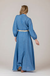 The Liza Linen Maxi Dress in Blue Wash | Sartoria Saracena