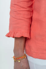 Sarah Thomson x Belluna S/S22 - Indy Ruffle Collar V-Neck Blouse in Coral - Sleeve Detail