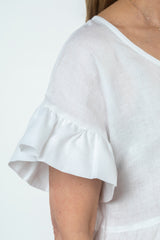 Sarah Thomson x Sartoria Saracena S/S22 - The Ruffle Tunic in White - Sleeve Detail