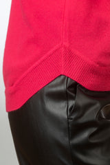 Round Neck Jumper with Zip Back in Red | Estheme Cashmere