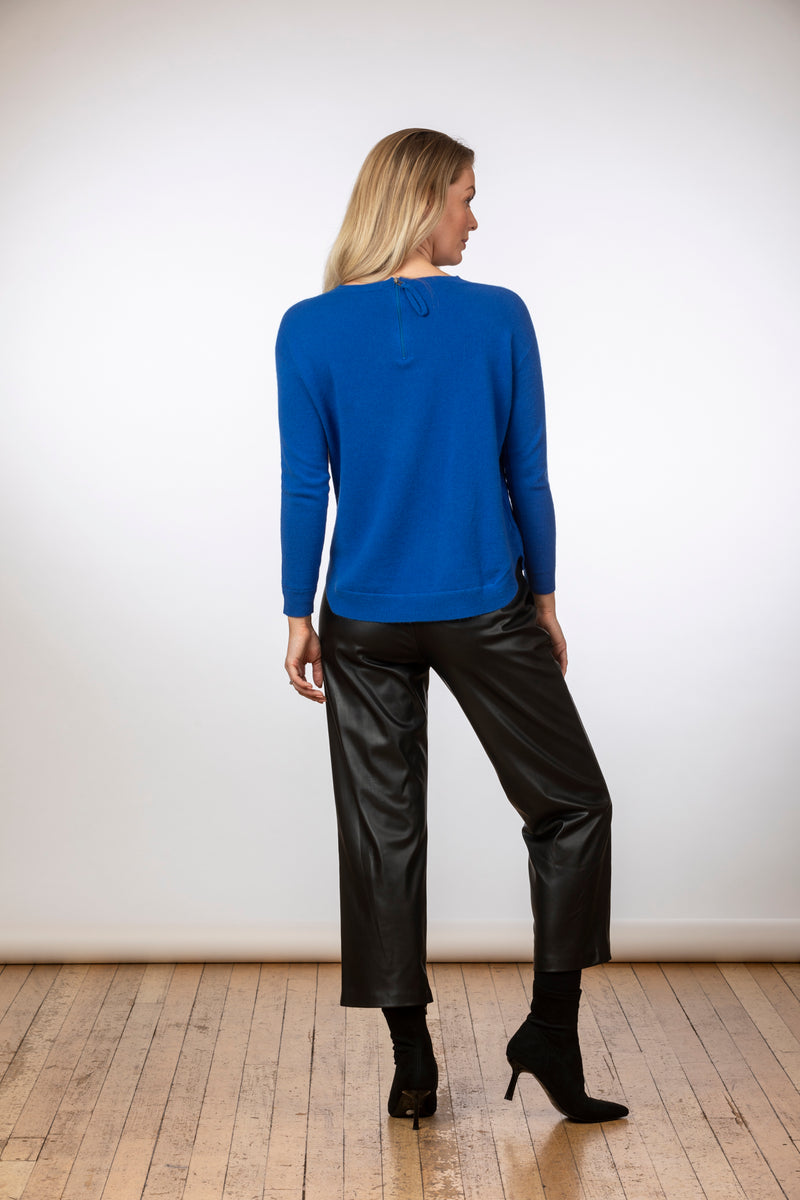 Blue Cashmere Round Neck Jumper with Zip Back | Estheme Cashmere