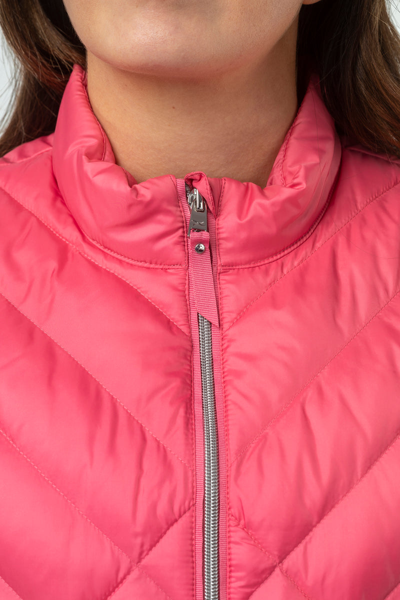 Sarah Thomson x Brax S/S22 - Genf Padded Gilet in Pink - Zip Detail
