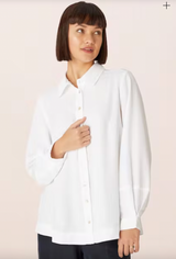White Tencel Curved Collar Shirt | Sahara