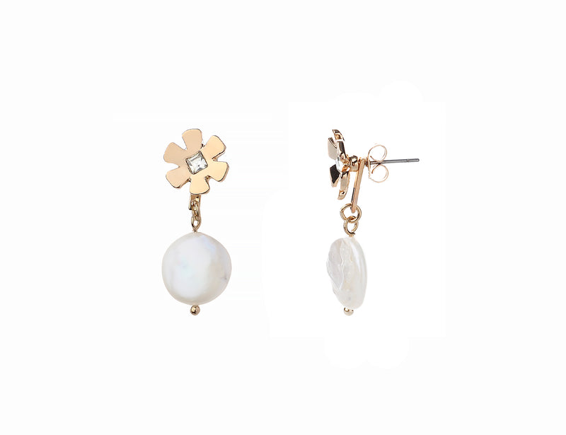 Flower Stud Pearl Droplet Earrings | Sarah Thomson