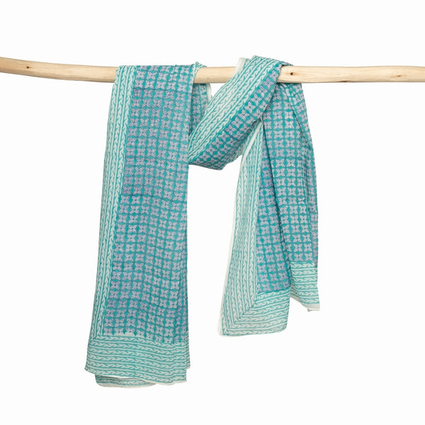 Pistil Print Large Scarf in turquoise | Zen Ethic at Sarah Thomson