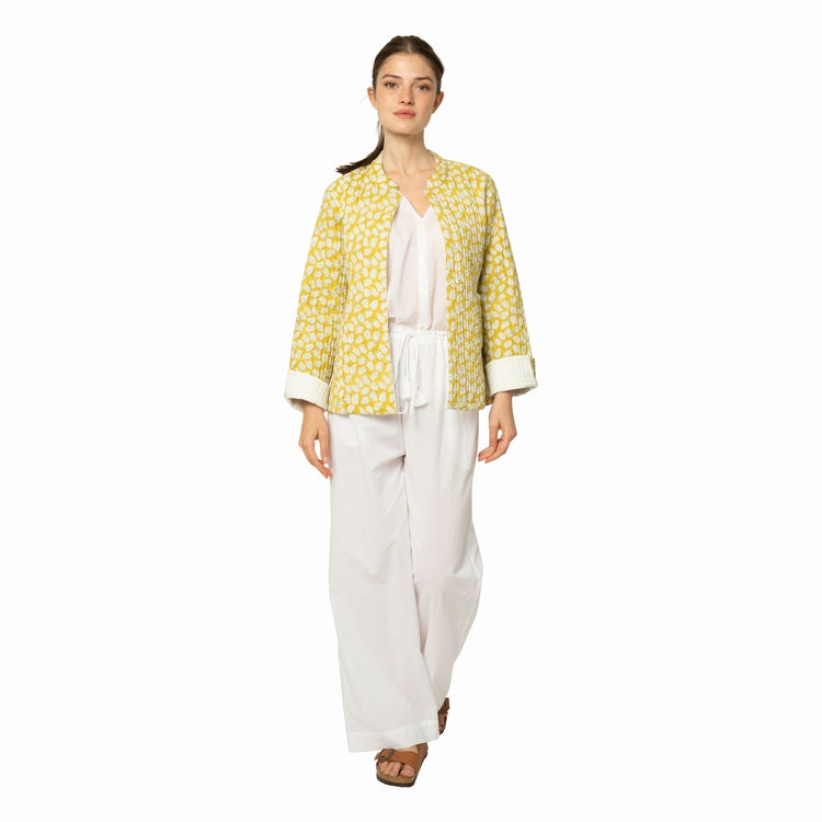 Leafy Quilted Jacket in Yellow | Zen Ethic | Sarah Thomson | Wear with white trousers