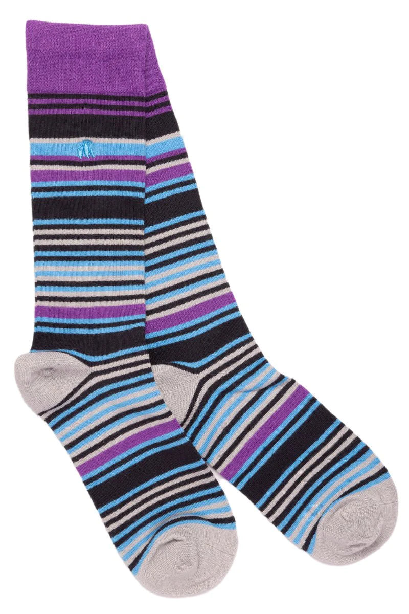 Women's Purple Fine Stripe Bamboo Socks | Swole Panda