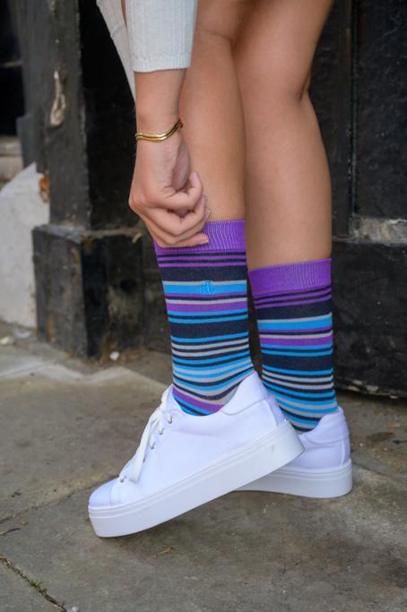 Women's Purple Fine Stripe Bamboo Socks | Swole Panda